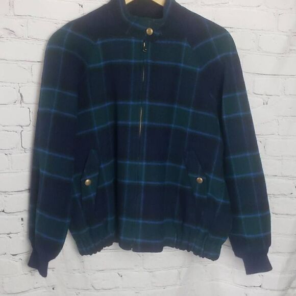 Vintage Women Pendleton 100% Wool Green and Blue Plaid Jacket - Picture 1 of 12